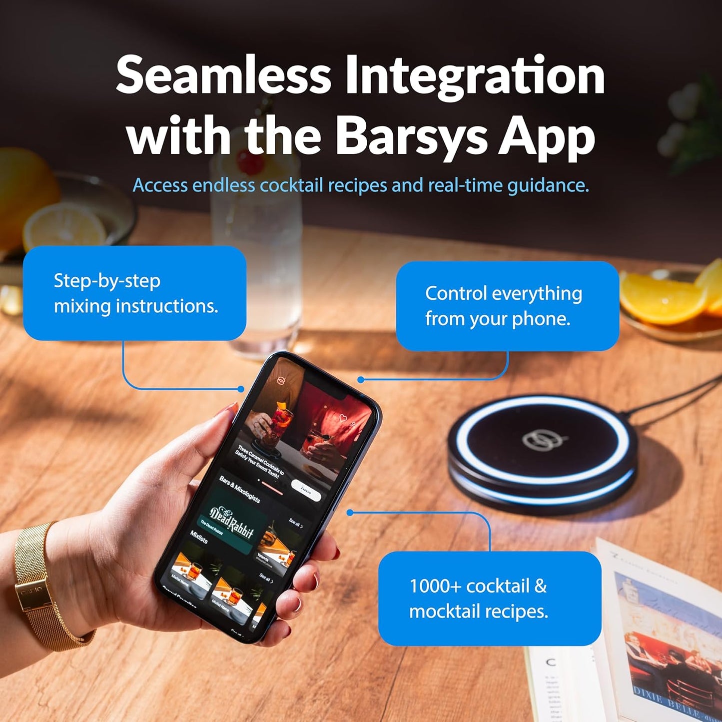 Barsys Smart Coaster 2.0 (Black) โ Portable Cocktail Maker & Drink Mixer, App-Enabled Home Bartender Machine with 1000+ Recipes for Cocktails & Mocktails