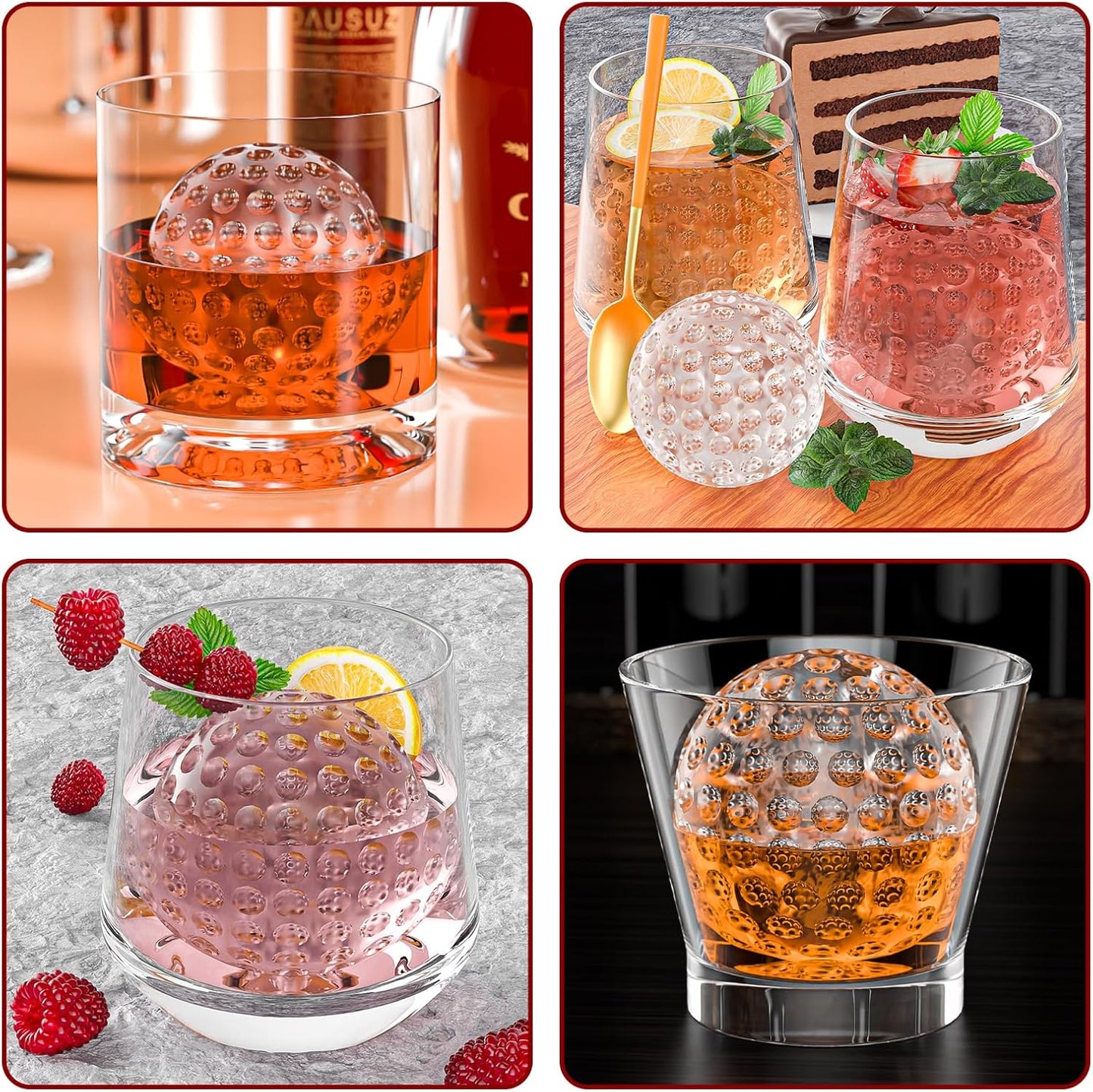 6 Chamber 2.2" 3D Golf Gifts Ice Cube Tray With Funnel,Large Round Ice Ball Maker Mold Silicone Fun Shapes Bourbon Sphere Ice Molds,For Chilling Whiskey,Cocktails,Bourbon,Brandy and Beverages