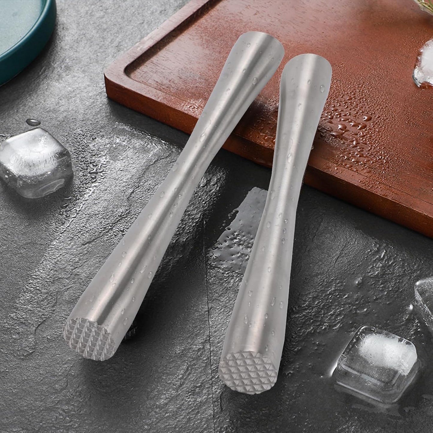 2 Pcs 10" Muddler for Cocktails, 304 Stainless Steel Drink Muddlers Bar Accessories Tools for Old Fashioned Cocktail, Mojito, Fruit Drinks, Lemonade