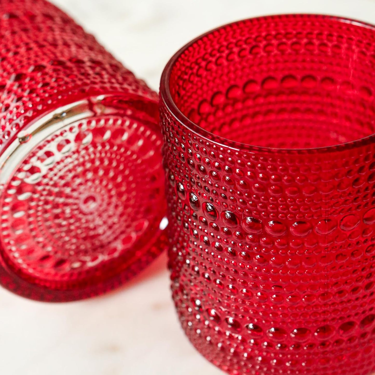 Kate Aspen Retro Arch Floral Red Drinking Glasses Set of 6, 10 oz Vintage Ribbed Glass Cups, Christmas Glassware & Holiday Drinkware, Valentine’s Day & Holiday Hostess Gift