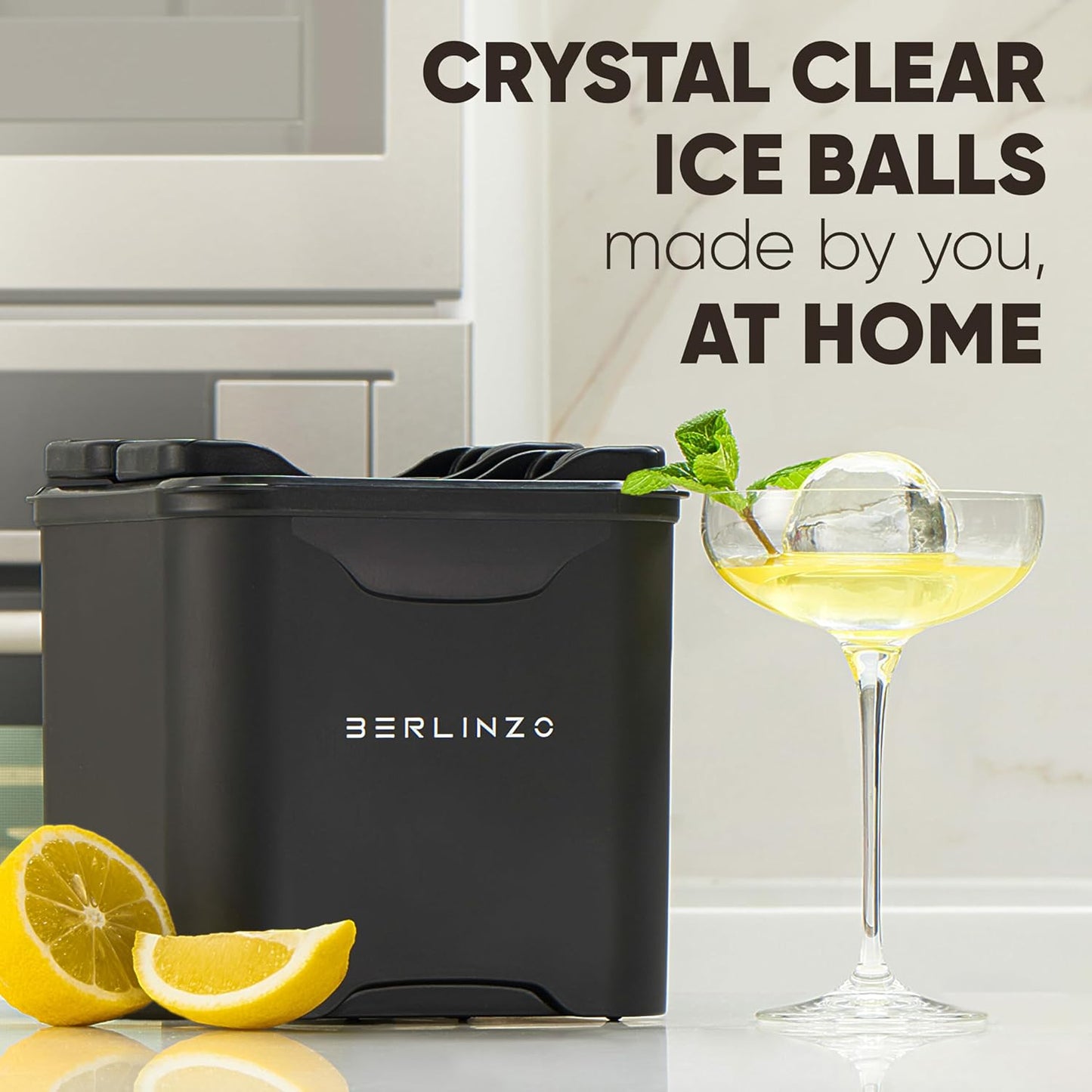 Berlinzo Premium Clear Ice Ball Maker Mold - 4 Large 2.4" Crystal Clear Ice Balls for Whiskey, Cocktails & Bourbon - Easy-to-Remove Mold for Ice Spheres - XL Storage Bag Included (Non-Electric)