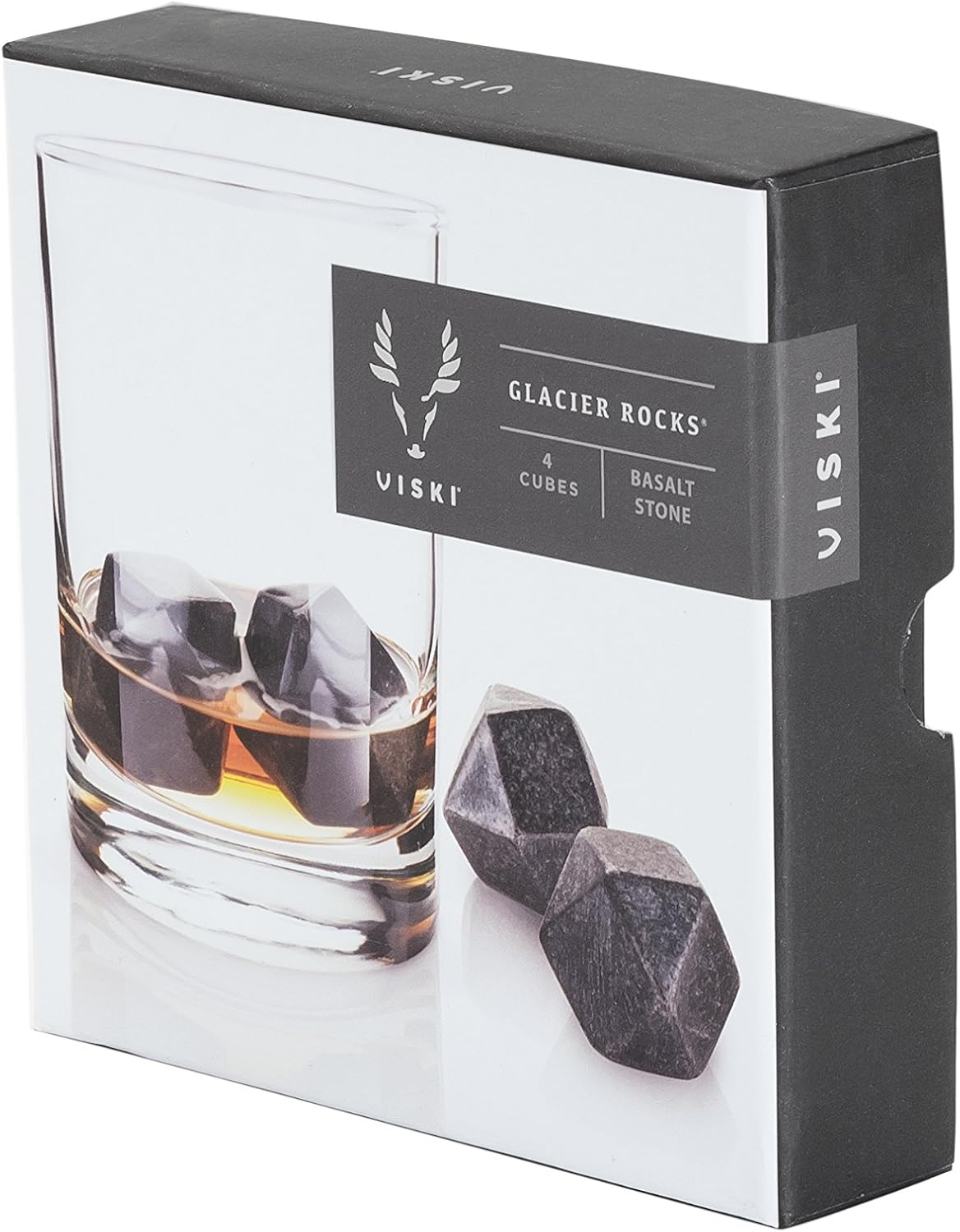 Viski Glacier Rocks Hexagonal Basalt Stones, Bourbon Stones, Whiskey Stones Set of 4, Chilling Stones for Drinks, Whiskey Accessories