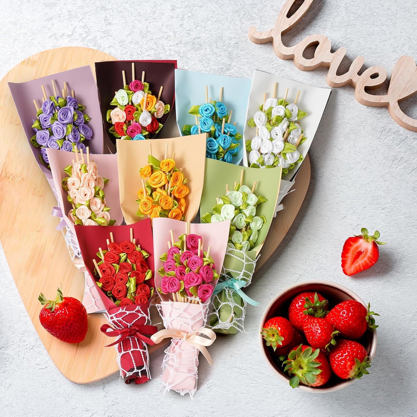 Minisland Red Rose Flower Cocktail Picks, 4.7 Inch Long Bamboo Fancy Toothpicks for Appetizers, Decorative Bridal Wedding Valentines Party Food Drinks Garnish Fruit Skewer Sticks 100 Counts - MSL220