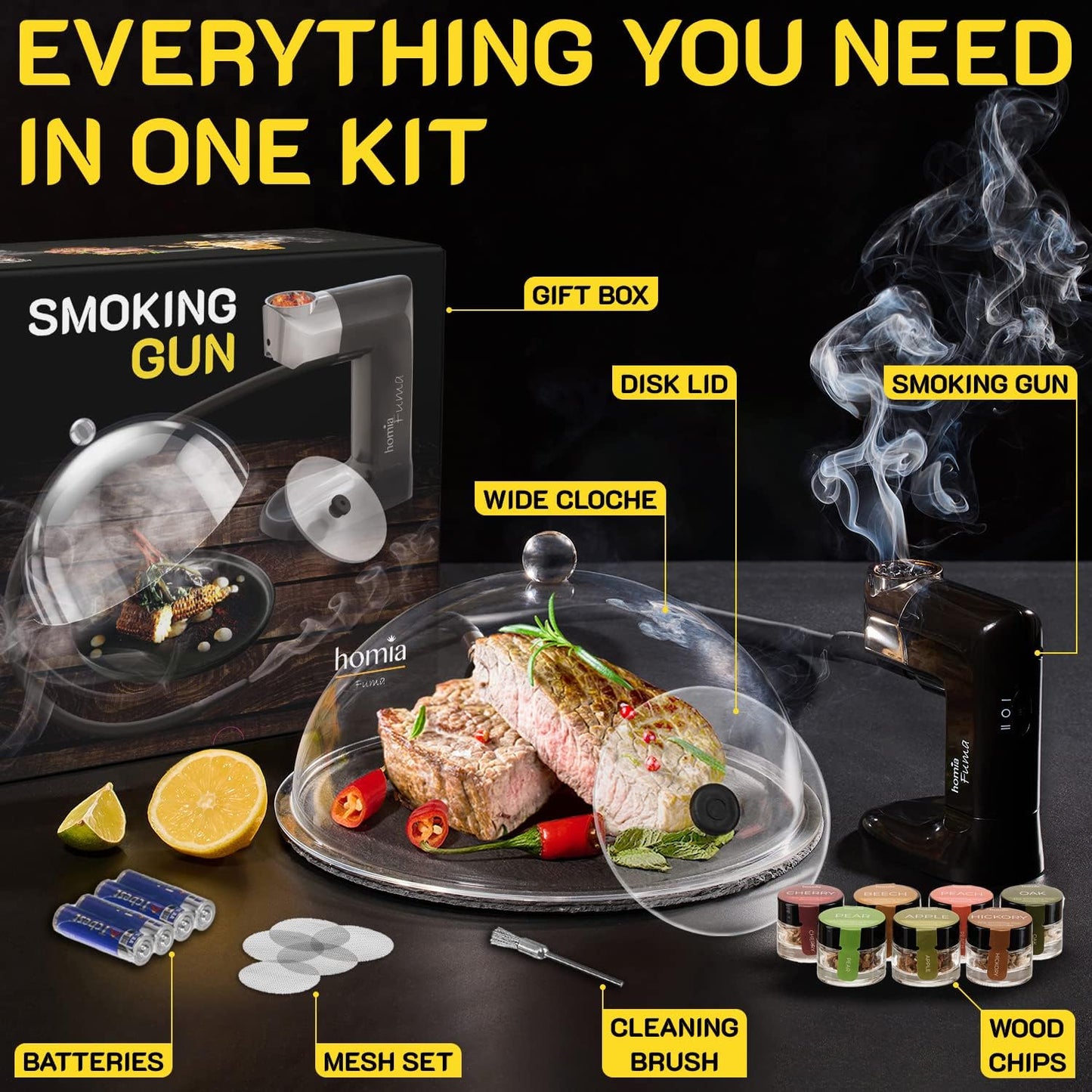 Cocktail Smoker Kit - Whiskey Smoker Kit - Smoke Infuser - Extended Kit, 14 PCS, Smoker Machine with Accessories and Wood Chips - Indoor Smoker - Gift for Men