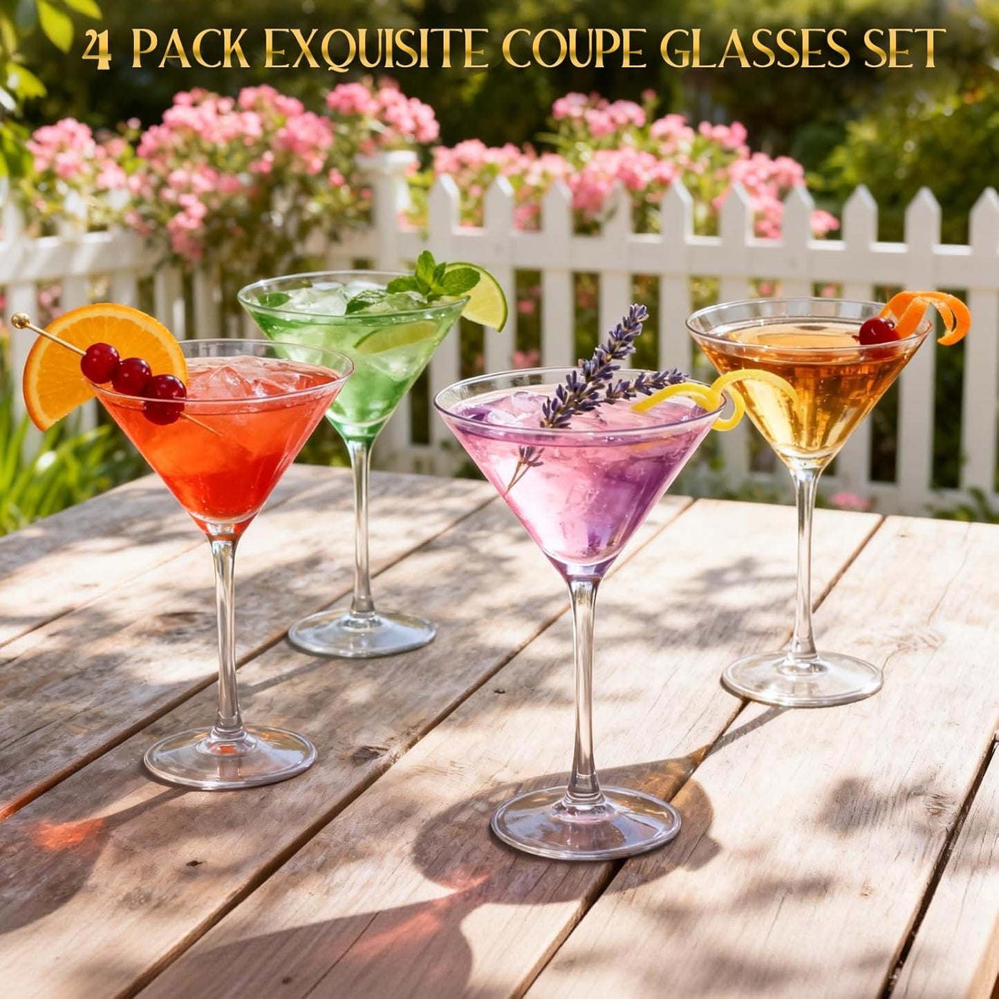 Martini Glasses Set of 4, Classic Crystal Glass Cocktail Glasses with Golden Cocktail Picks & Exquisite Box, Clear Hand Blown Coupe Glasses for Drink, Martini, Espresso Martini, Home Bar
