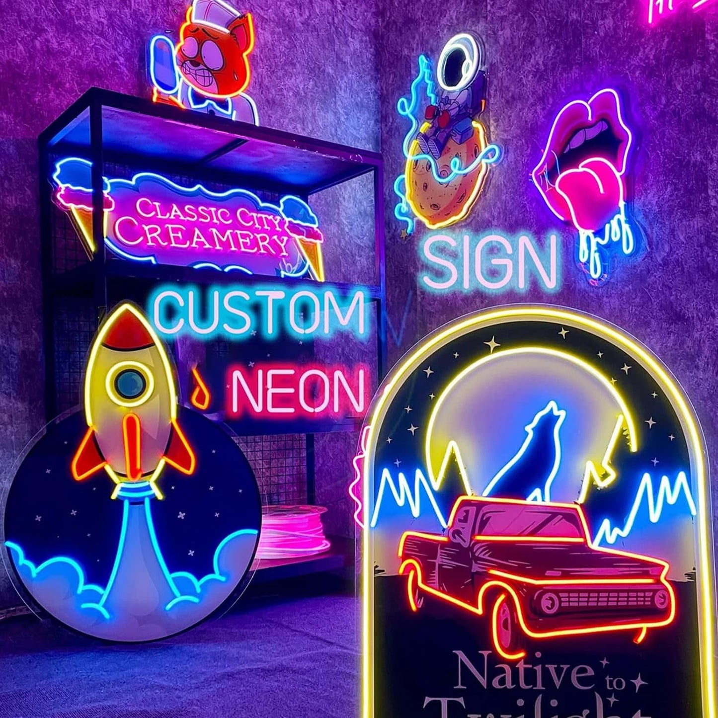 Custom Neon Sign Logo, Plug/Battery Operated LED Shop Name Picture Logo Signs Personalized for Business Home Decor, Hanging/Wall Neon Light Customizable with UV Printed for Grill Bar Nail Office Room