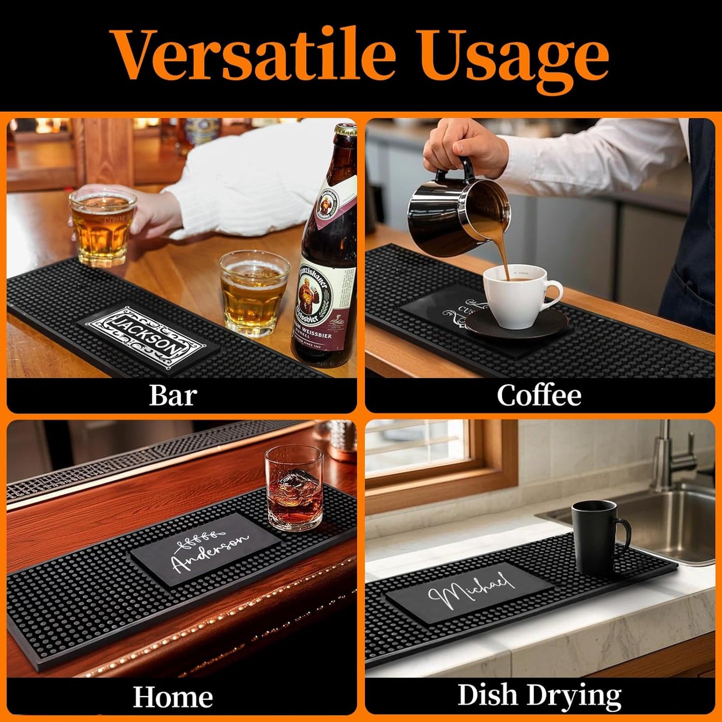 Personalised Bar Mat, Non-slip PVC Rubber Bar Mat, Custom Bar Name, Spill Mat for Countertop Home Bar Coffee Bar, Gifts for Bartender Drinking Lover Cocktail Lover Lover Newlywed, Beer Mat Decor