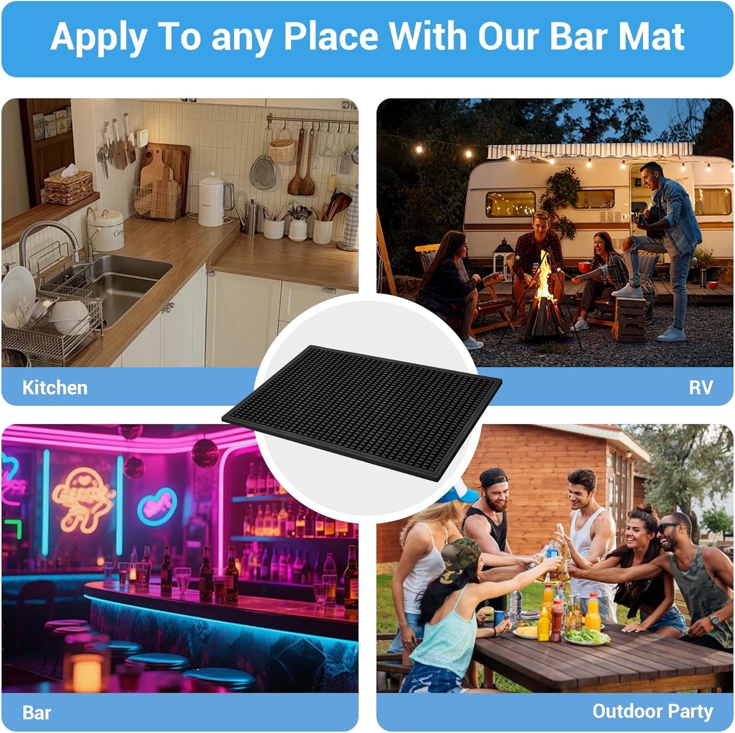 ZJWZLG Bar Mat - Premium 18"X12" Rubber Bar Mats for Countertop, Non-slip Dish Drying Pad & Bartender Mat with for Fast Drying, Ideal Bar Tools for Home Bar, Cocktail Set, And Kitchen Use(Black)