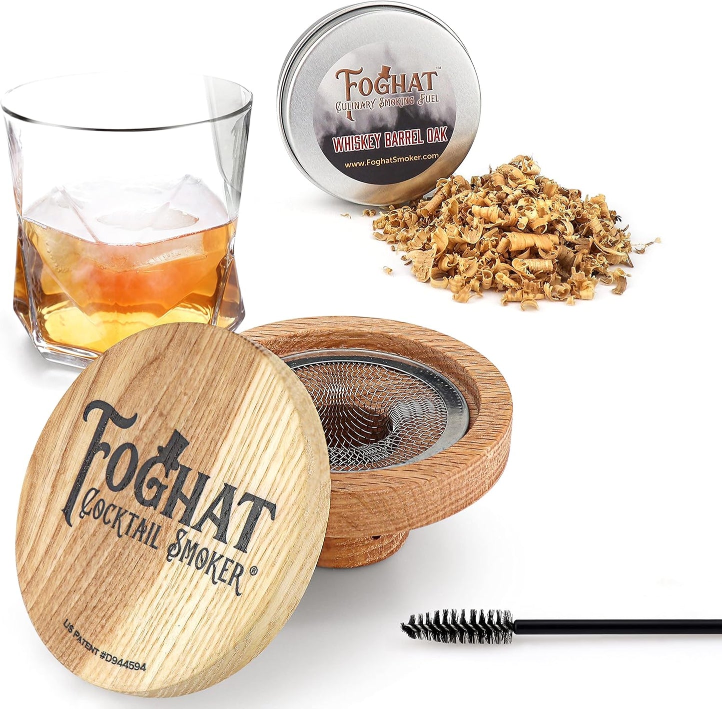THOUSAND OAKS BARREL Foghat Cocktail Smoker W/ Bourbon Barrel Wood Shavings-Infuse Cocktails, Wine, Whiskey, Cheese, Meats, Dried Fruits, Salt and More!-Smoking Glass Cloche Accessories