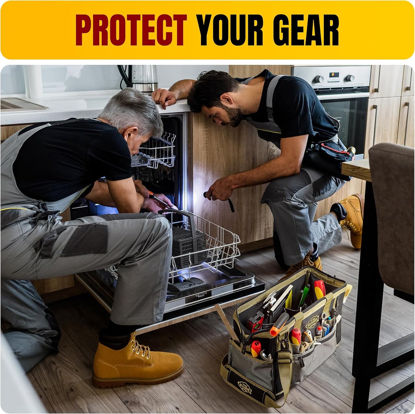 The Ryker Bag 16-inch Large Heavy Duty Wide Mouth Tool-Bag Organizer with Maximum Storage, Portable Utility Bag for Tools, Gift for Dads, Contractors, Mechanics, Technicians, Handyman & Welders