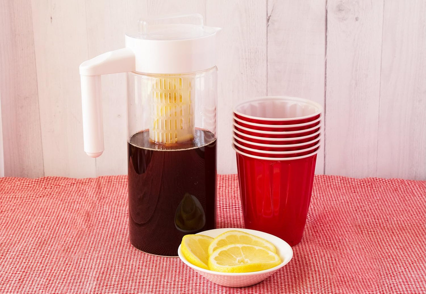 Premium Glass Water Pitcher with Fruit Infuser | BPA Free Borosilcate Glass Infuser Pitcher with Lid | Enjoy Infusing Hot + Cold Tea, Coffee, Water, Juice, Vodka, Tequila - White 44 oz - Cestari.
