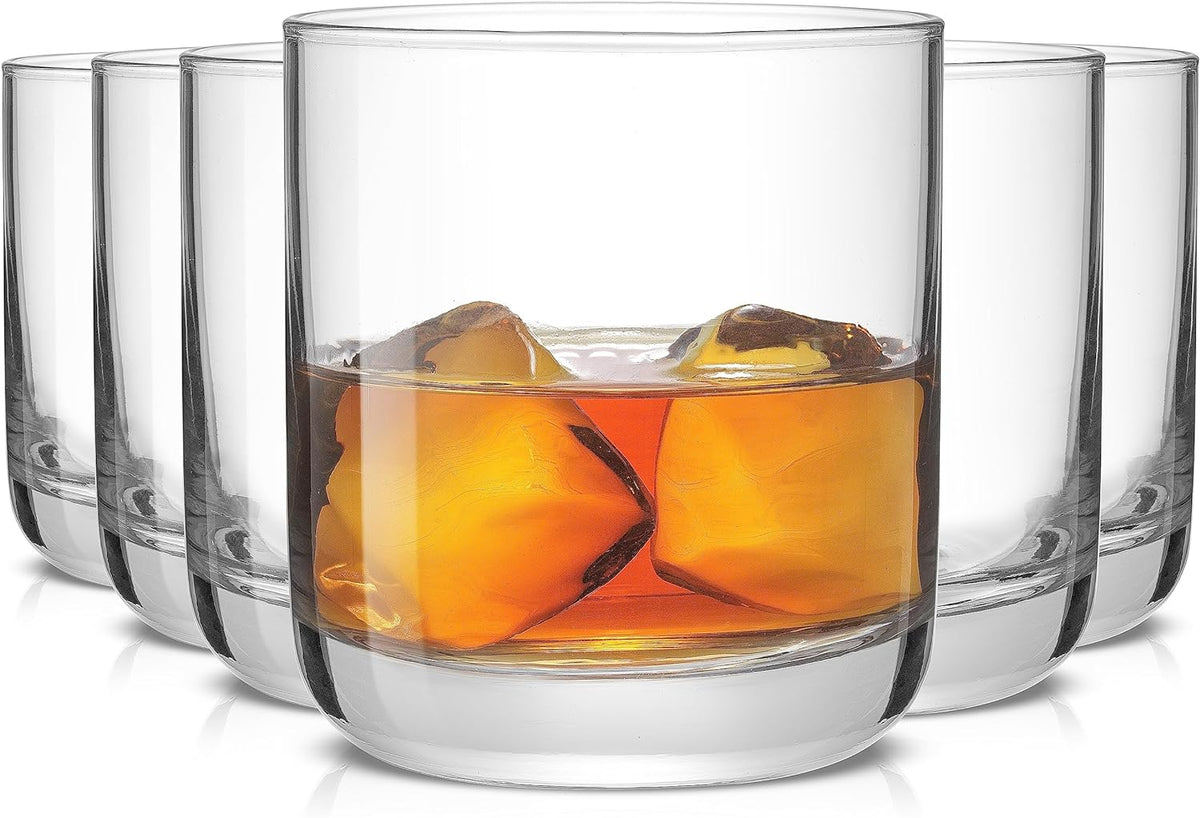 JoyJolt Faye 13oz Highball Glasses, 6pc Tall Glass Sets. Lead-Free Crystal Drinking Glasses. Water Glasses, Mojito Glass Cups, Tom Collins Bar Glassware, and Mixed Drink Cocktail Glass Set - Short glasses