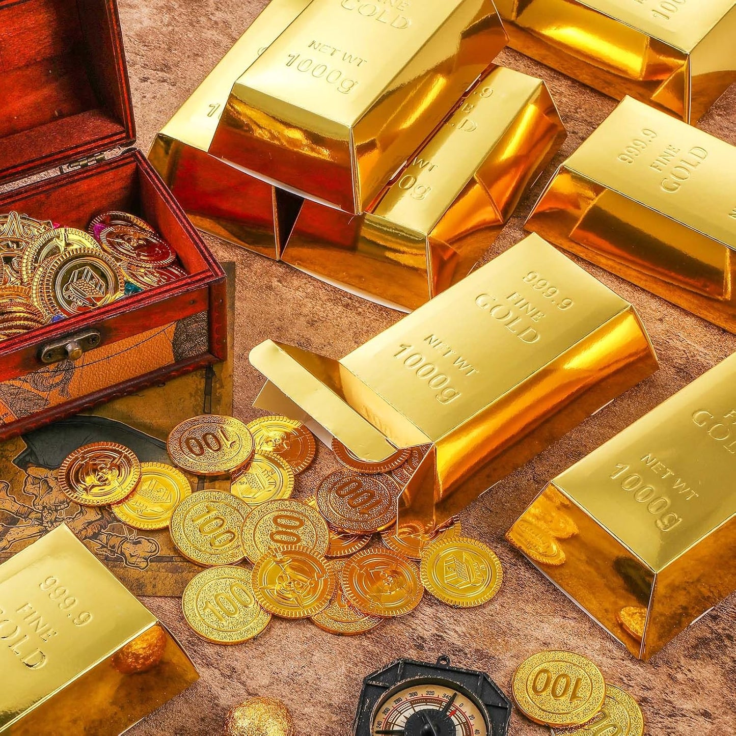 Honoson 120 Pcs Gold Bar Fake Gift Box Foil Gold Bar Party Favor Boxes Paper Golden Favor Boxes Treasure Brick for Pirate Casino Theme Party Decorations Candy Chocolate Box 5.5 x 3.2 Inches