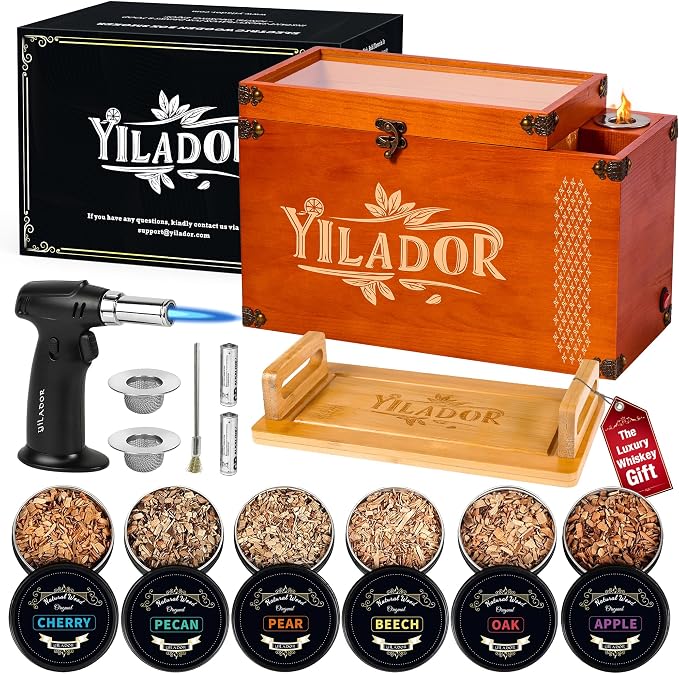 Electric Whiskey Smoker Kit with Torch, Unique Home Bar Gift for Whiskey Lover, 6 Wood Chips – Infuse Rich Smoky Flavors in Bourbon Old Fashioned & Cocktails, Birthday Gifts for Him, Dad(No Butane) - B0F983TD46