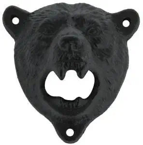 Kipokalor Wall Mounted Bottle Opener, Cast Iron Wall Mount Grizzly Bear Teeth Bite Bottle Opener （Black Bear)