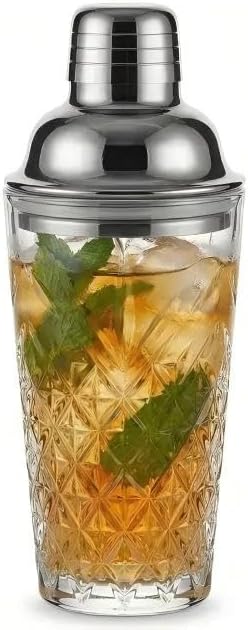 15oz Vintage Cut Crystal Cocktail Shaker-Leak Proof-No Slip Cap Design - Herringbone Mixer