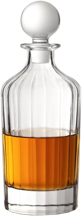 Whiskey Decanter with Glass Stopper 27 oz Round Ribbed Decanter - B0CWRC6444