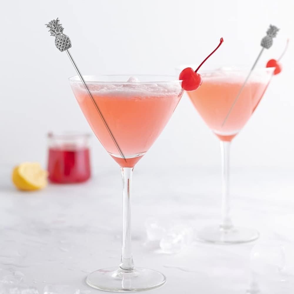 Martini Cocktail Picks Reusable Olive Picks Garnish Skewer Fruit Toothpicks Set of 9 (Silver)