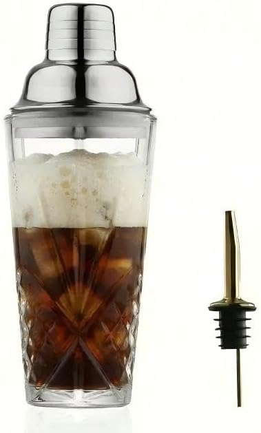 15oz Vintage Cut Crystal Cocktail Shaker-Leak Proof-No Slip Cap Design - 15oz Shaker & Gold Pour Spout