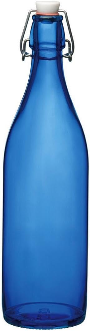 Bormioli Rocco Giara Glass Bottle with Airtight Clamp Lid, 33.75 oz - BPA-Free Bottle for Infused Drinks, Juices, Dressings, Decorative Glass Storage, Leakproof Glassware - Made in Italy (Clear)
