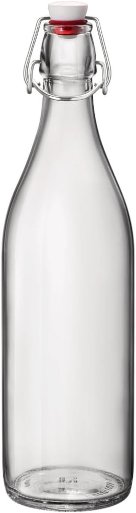 Bormioli Rocco Giara Glass Bottle with Airtight Clamp Lid, 33.75 oz - BPA-Free Bottle for Infused Drinks, Juices, Dressings, Decorative Glass Storage, Leakproof Glassware - Made in Italy (Clear)