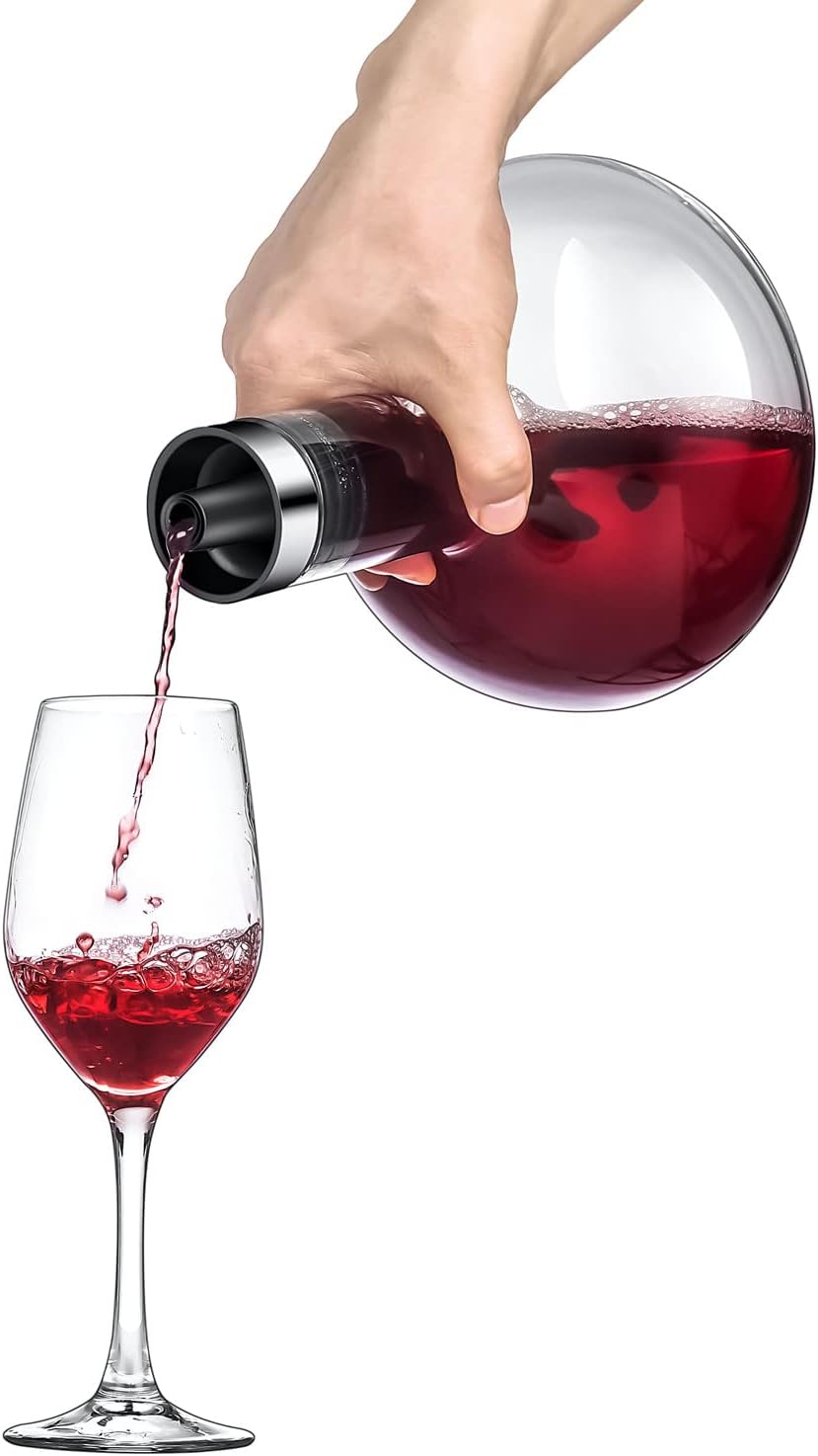 Circulation Wine decanter 50oz Wine Carafe with lid,100% Hand Blown Crystal Aerator decanter,Superior Red Wine Decanter Gift For Wine Accessories