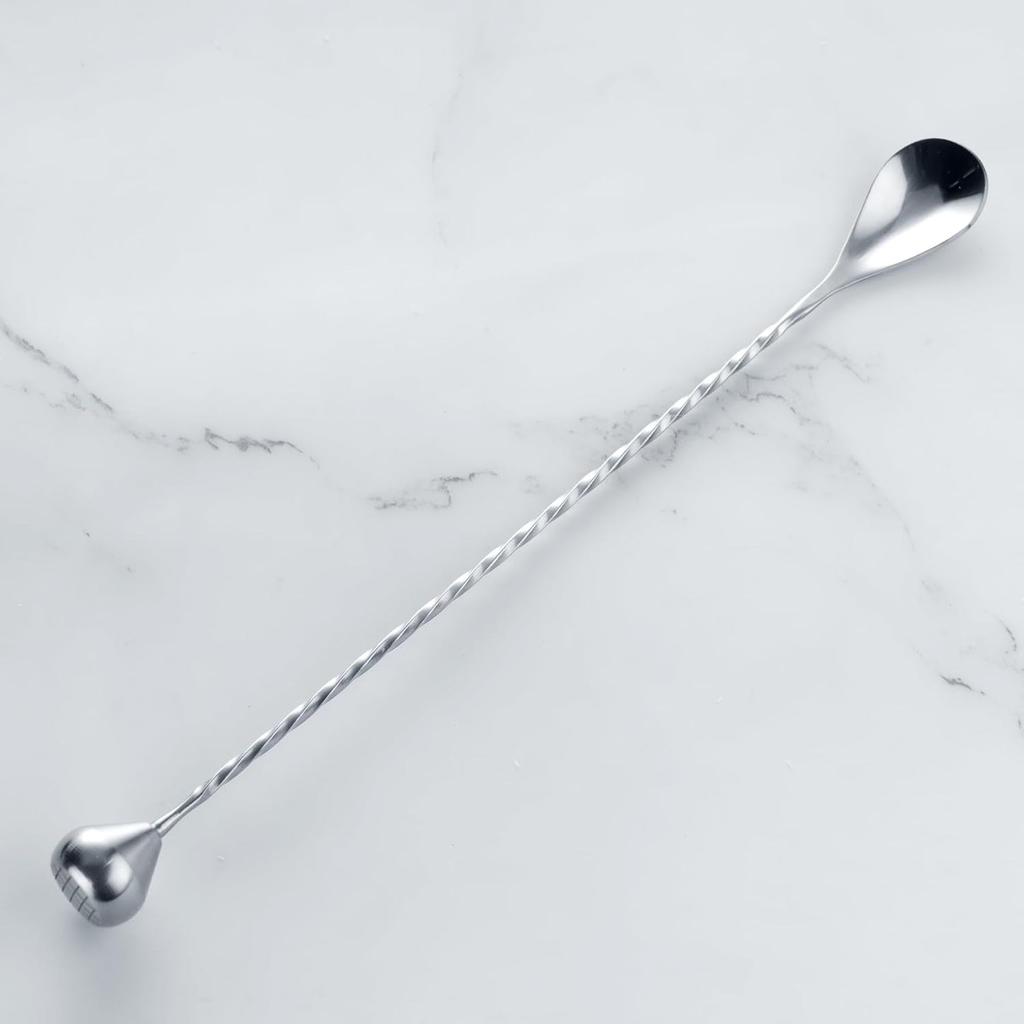 Homestia Muddler Bar Spoon, 12 Inch 30cm Long Handle Drink Stirrer, Stainless Steel Bar Cocktail Mixing Spoons with end Muddler for Cocktail Stirring Weighted Teardrop (Silver)