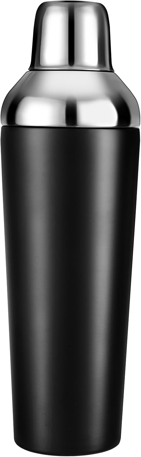 Etens Insulated Cocktail Shaker Black - 23oz Double Wall Vacuum Stainless Steel Martini Shaker with Built-in Strainer & Jigger Lid, Pro Leak-Proof Weighted Shaker for Home Bar, Premium Bar Gift Set