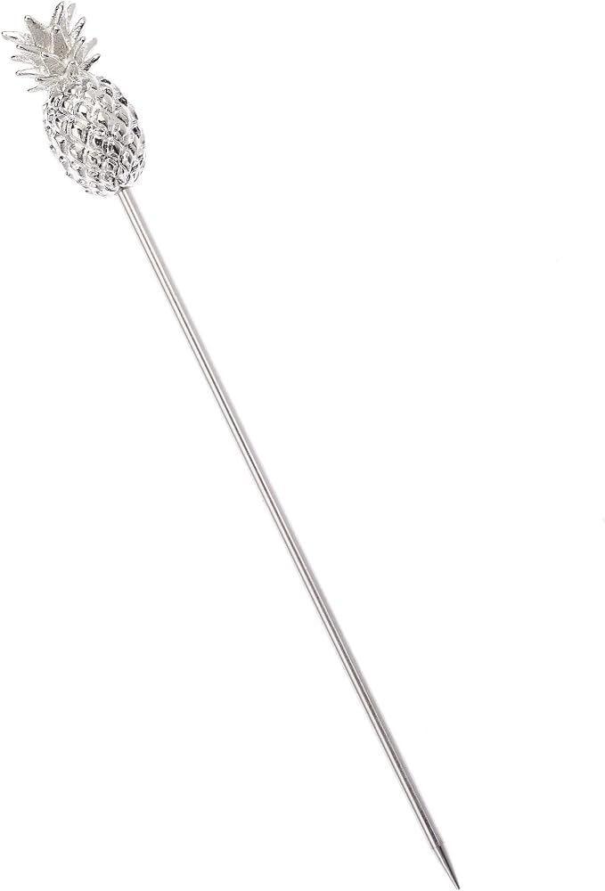 Barfly Cocktail Picks, Grooved, Gold Plated, Set 12, 4.5" - Stainless Steel Pineapple Top