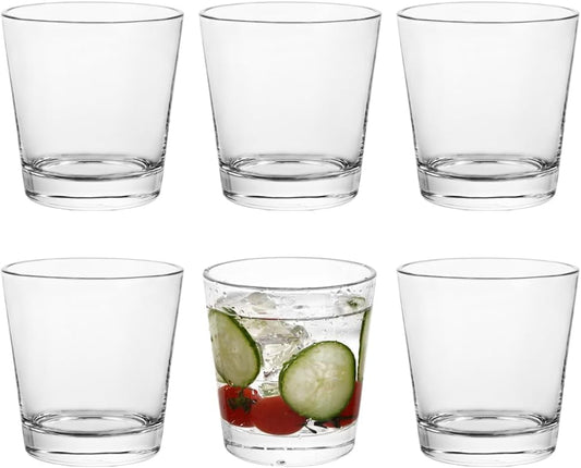 9oz Lowball Glasses, 6pc Short Glass Tumbler - Lead-Free Crystal Drinking Glasses for Water, Mojito, Tom Collins - Premium Bar Glassware & Cocktail Glass Set (6, Small)