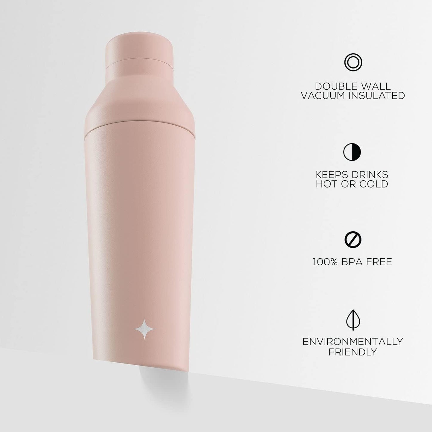 JoyJolt Triple Insulated Cocktail/Protein Shaker Bottle. 20oz Shaker Cup with Alcohol Measure Lid and Jigger Cap. 12hr Ice Cold Bottle for Protein Mixes, Shake or Smoothie, Metal Mixer