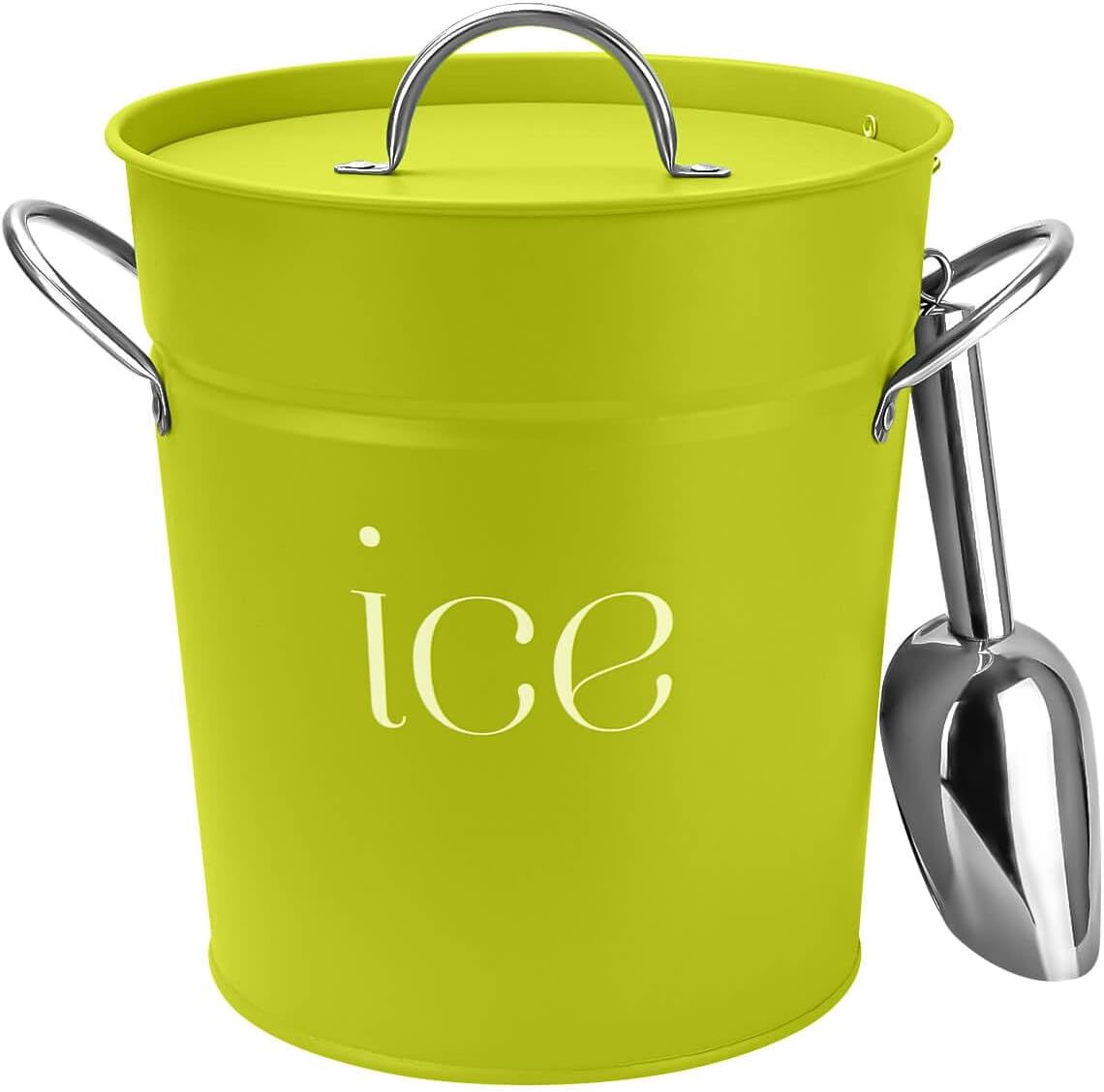 3 Qt White Galvanized Ice Bucket with Lid, Scoop and Handles, Insulated - Chartreuse
