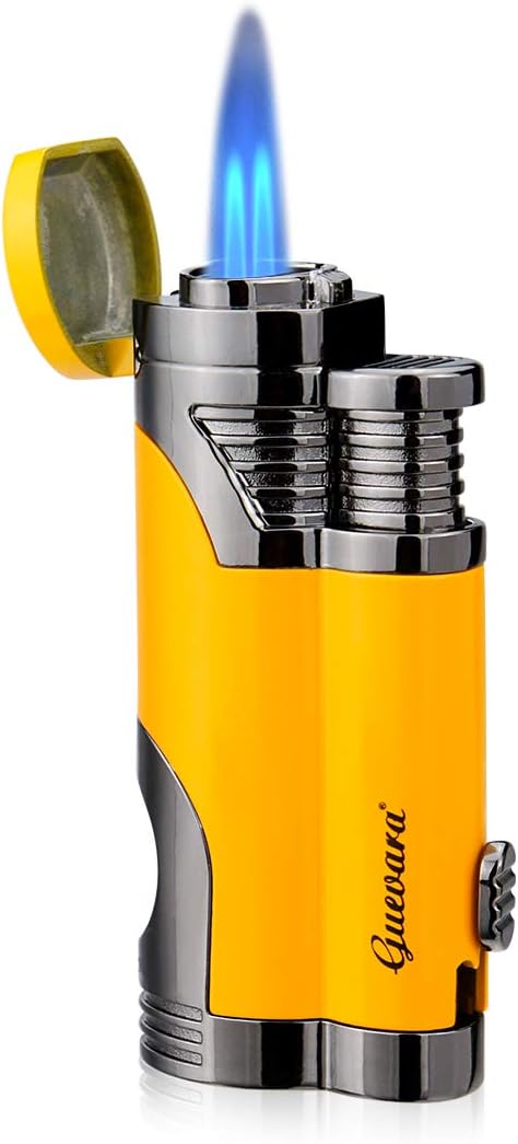 GUEVARA Butane Torch Lighter with Punch Windproof Double Jet Lighters - Yellow