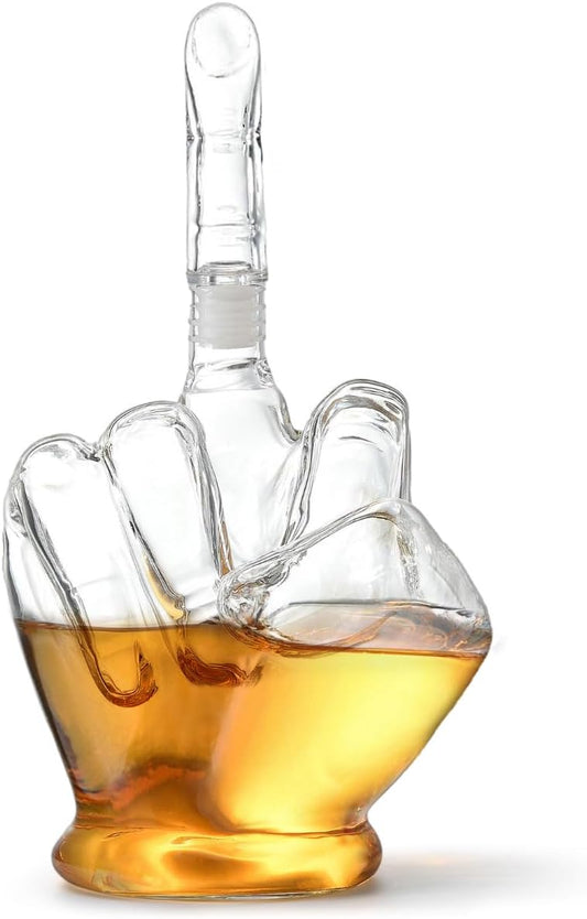 Middle Finger Whiskey Decanter – Whiskey Decanter Set with Metal Funnel – Funny Wine Decanter Set – Wine Decanter Gift Set for Someone You Love – Middle Finger Gifts Funny for Men and Women