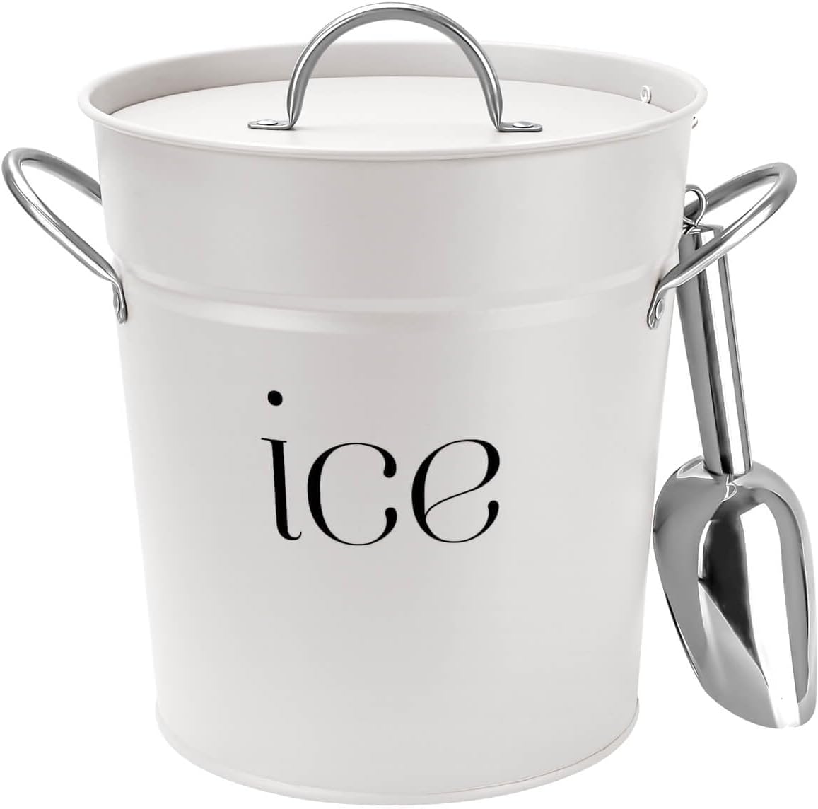 3 Qt White Galvanized Ice Bucket with Lid, Scoop and Handles, Insulated - White