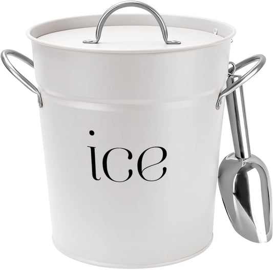 3 Qt White Galvanized Ice Bucket with Lid, Scoop and Handles, Insulated - White
