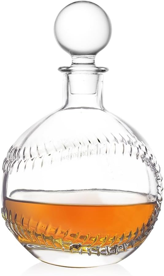 Whiskey Decanter with Glass Stopper 27 oz Round Ribbed Decanter - B0G1YB21CL
