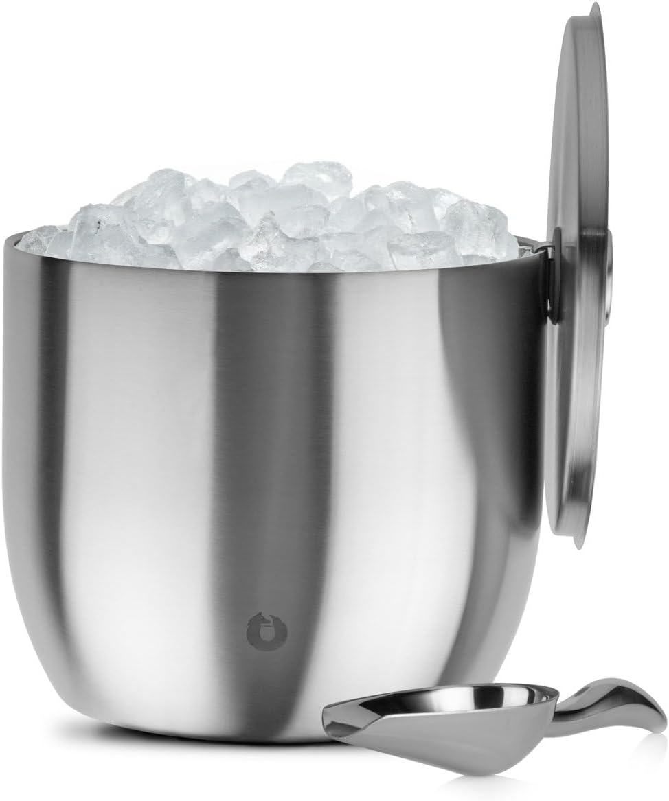 Snowfox XL - Insulated Ice Bucket with Lid/Scoops, Premium Vacuum Insulated Stainless Steel Ice Buckets for Parties, Ice Box, Home Bar Accessories, Parties Supplies, Bar Decor, 7L - Stainless Steel / 7.0 liters