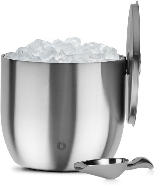 Snowfox XL - Insulated Ice Bucket with Lid/Scoops, Premium Vacuum Insulated Stainless Steel Ice Buckets for Parties, Ice Box, Home Bar Accessories, Parties Supplies, Bar Decor, 7L - Stainless Steel / 7.0 liters