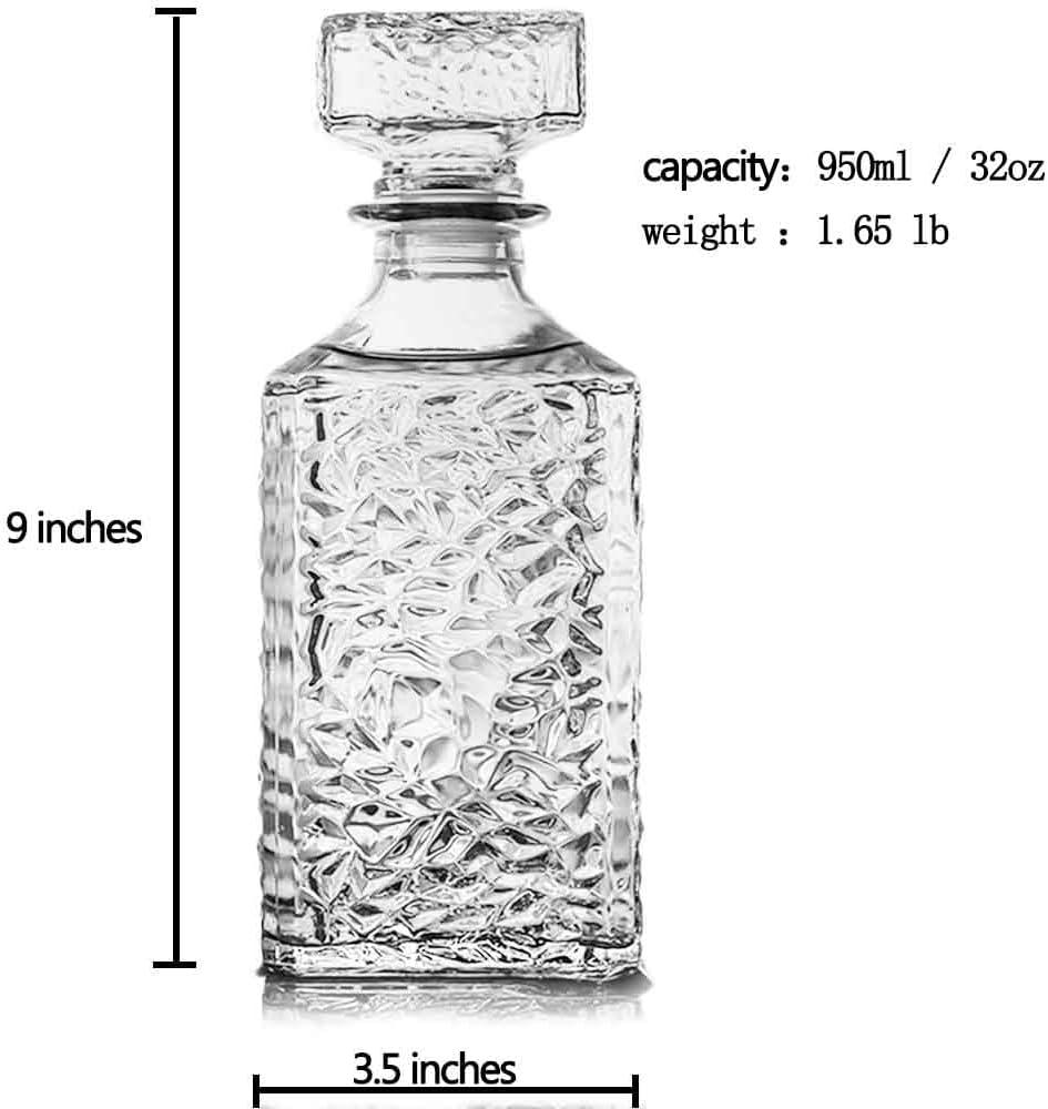 Whiskey Decanter with Airtight Geometric Stopper,32oz Liquor Decanter,Glass Decanter,Diaphanous Liquor Bottle,Decanter with Airtight Lid for Whiskey,Vodka,Bourbon,Scotch,Brandy,Wine