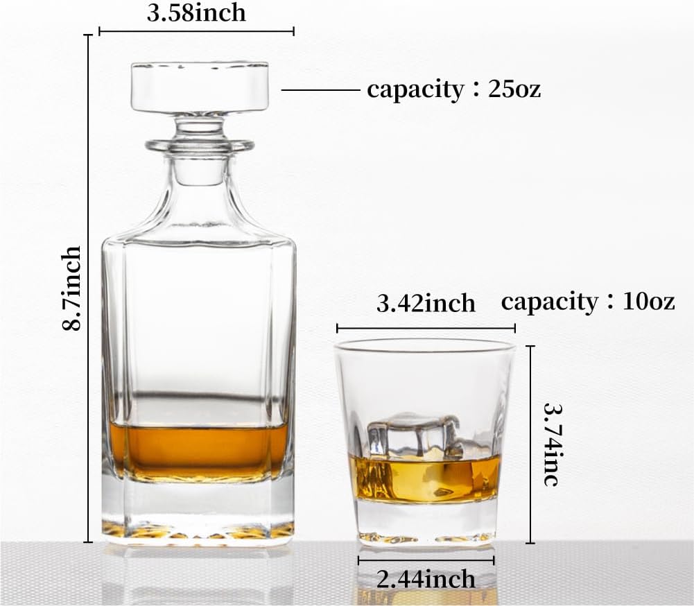 Square 25Oz Whiskey Liquor Decanter Set With 2 Glasses in Box,Decanter Set for Scotch Liquor,Whiskey Wine Decanter Suit for Men and Women Father Coworkers Lovers