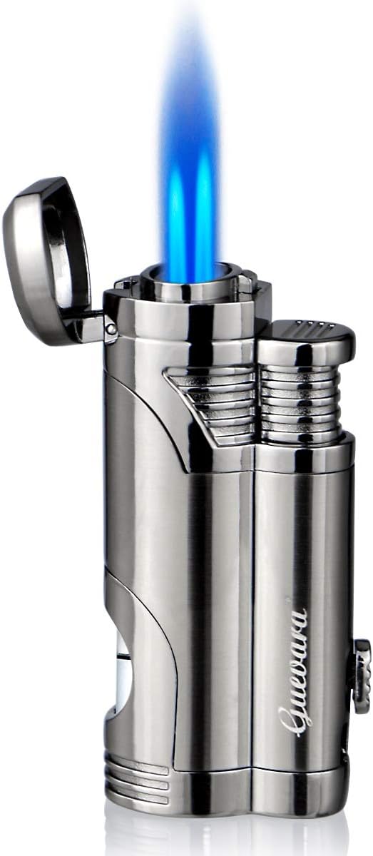 GUEVARA Butane Torch Lighter with Punch Windproof Double Jet Lighters - Gray