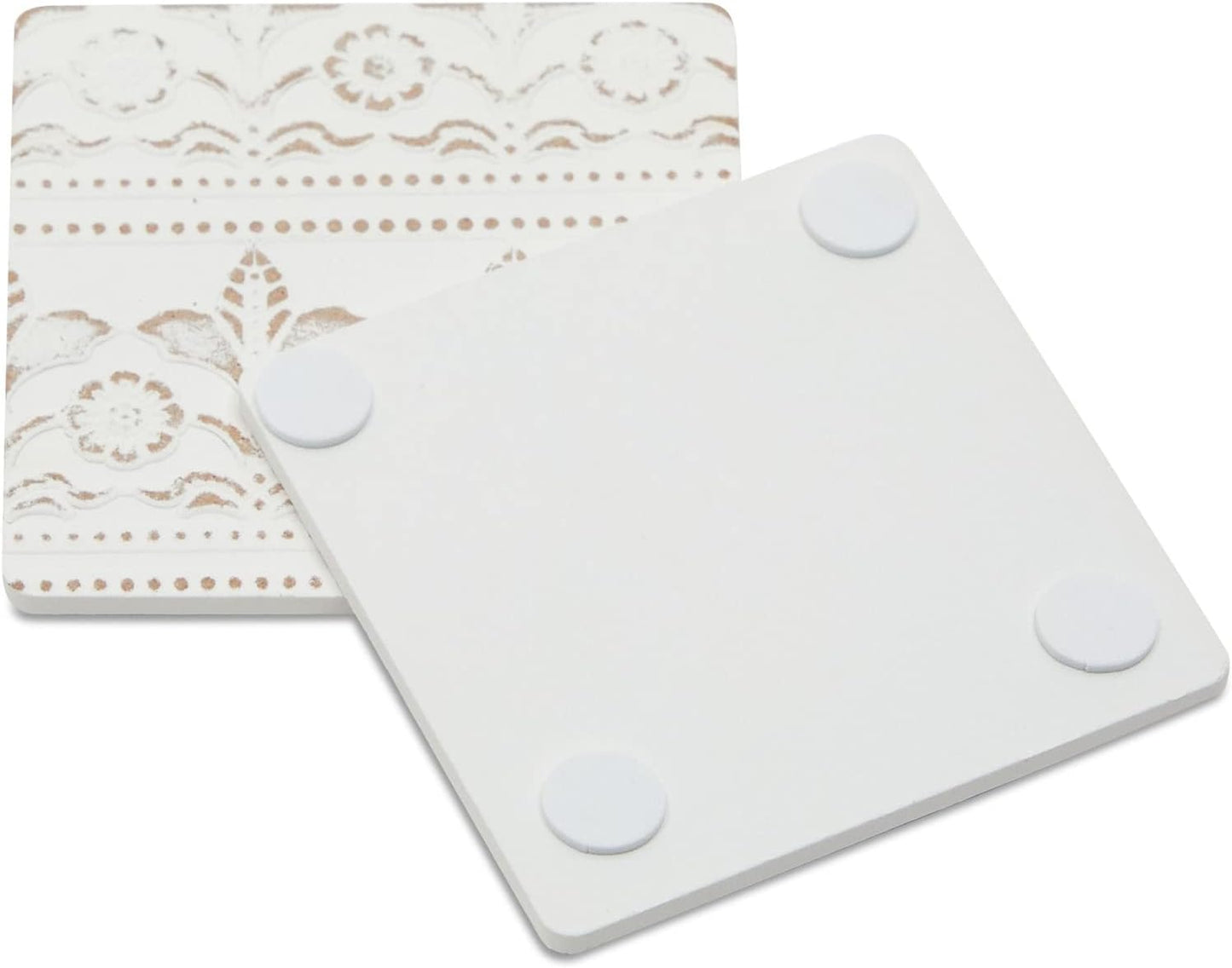 Juvale Wooden Coasters Set of 6-3.8 in, White, Square, Farmhouse Style - Coaster Holder for Coffee Table & Bar Decor - Kitchen & Living Room Decor