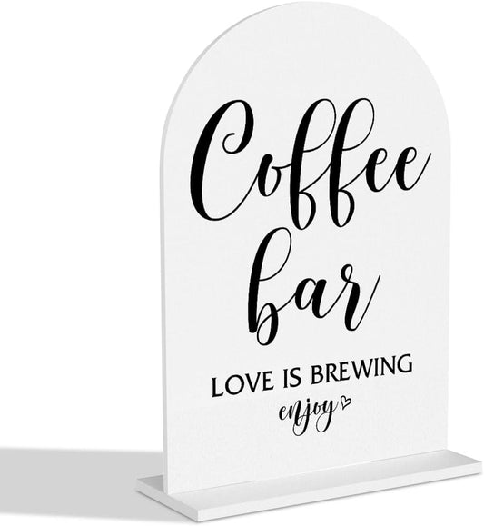 Coffee Bar Sign Love Is Brewing Decorations Modern Minimalist Style Coffee Signs for Hot Cocoa Station Wedding Engagement Bridal Shower Ceremony Reception Event Clear Table Acrylic Decor