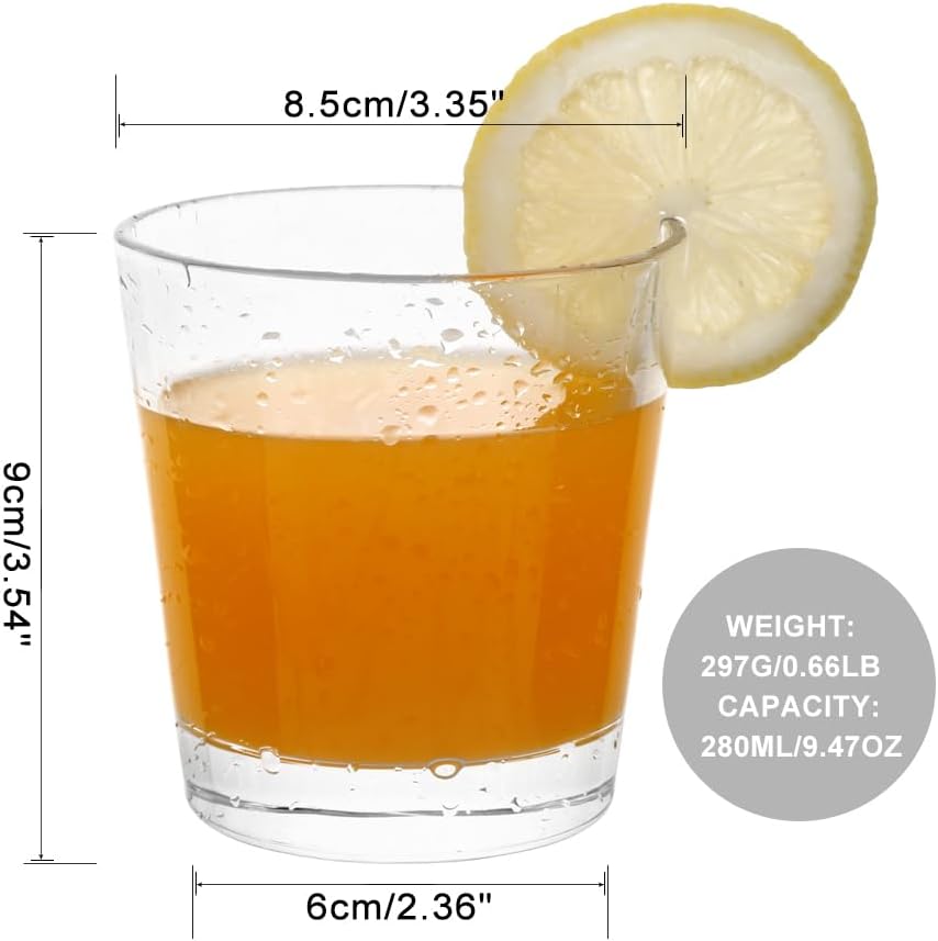 9oz Lowball Glasses, 6pc Short Glass Tumbler - Lead-Free Crystal Drinking Glasses for Water, Mojito, Tom Collins - Premium Bar Glassware & Cocktail Glass Set (6, Small)