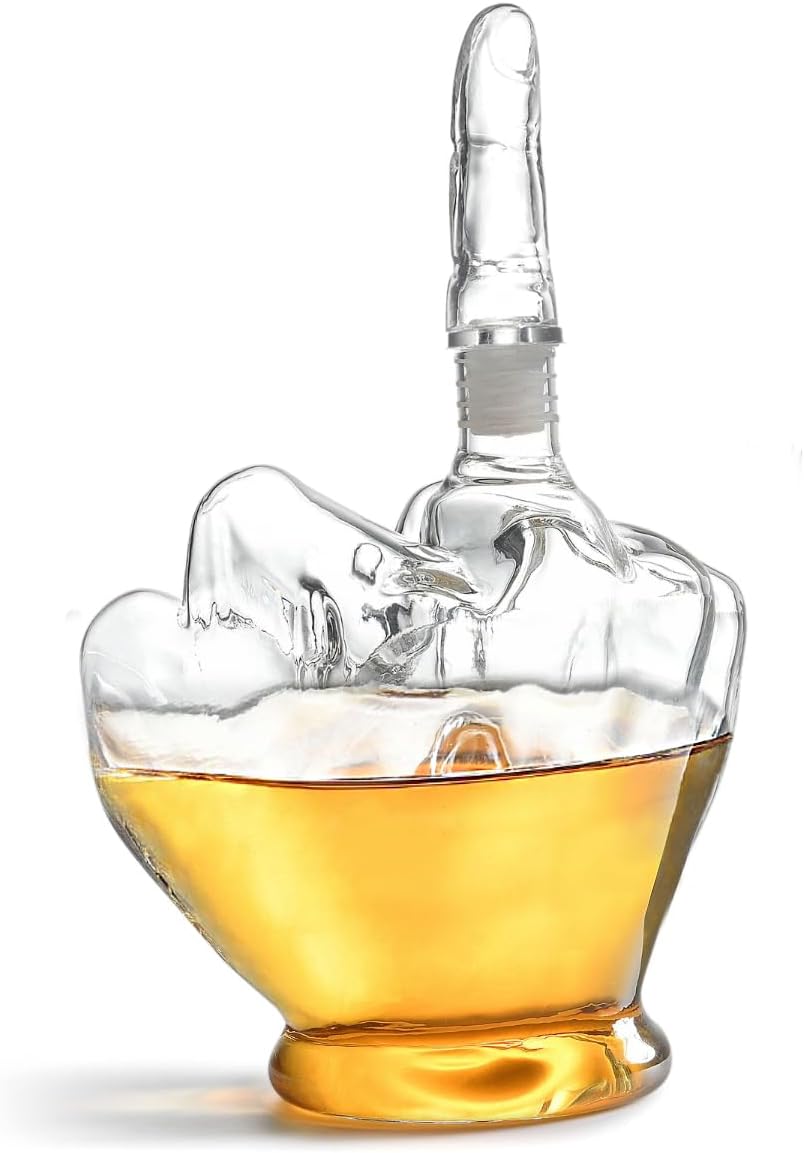 Middle Finger Whiskey Decanter – Whiskey Decanter Set with Metal Funnel – Funny Wine Decanter Set – Wine Decanter Gift Set for Someone You Love – Middle Finger Gifts Funny for Men and Women