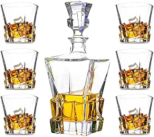 Whiskey Decanter Glasses Set Lead-Free Crystal Glass Scotch Tasting Cups Wine Bottle for Drinking Irish Whisky Bourbon Tequila tumbler (Twist, 1 Decanter & 6 Glasses Set) - B08SHG1S3L