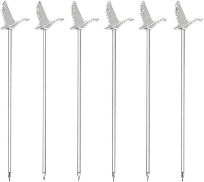 Stainless Steel Bird Martini Cocktail Picks for Fruit,Cocktail,Party,Wedding Set of 8 (Silver Bird) - Greylag Goose Silver
