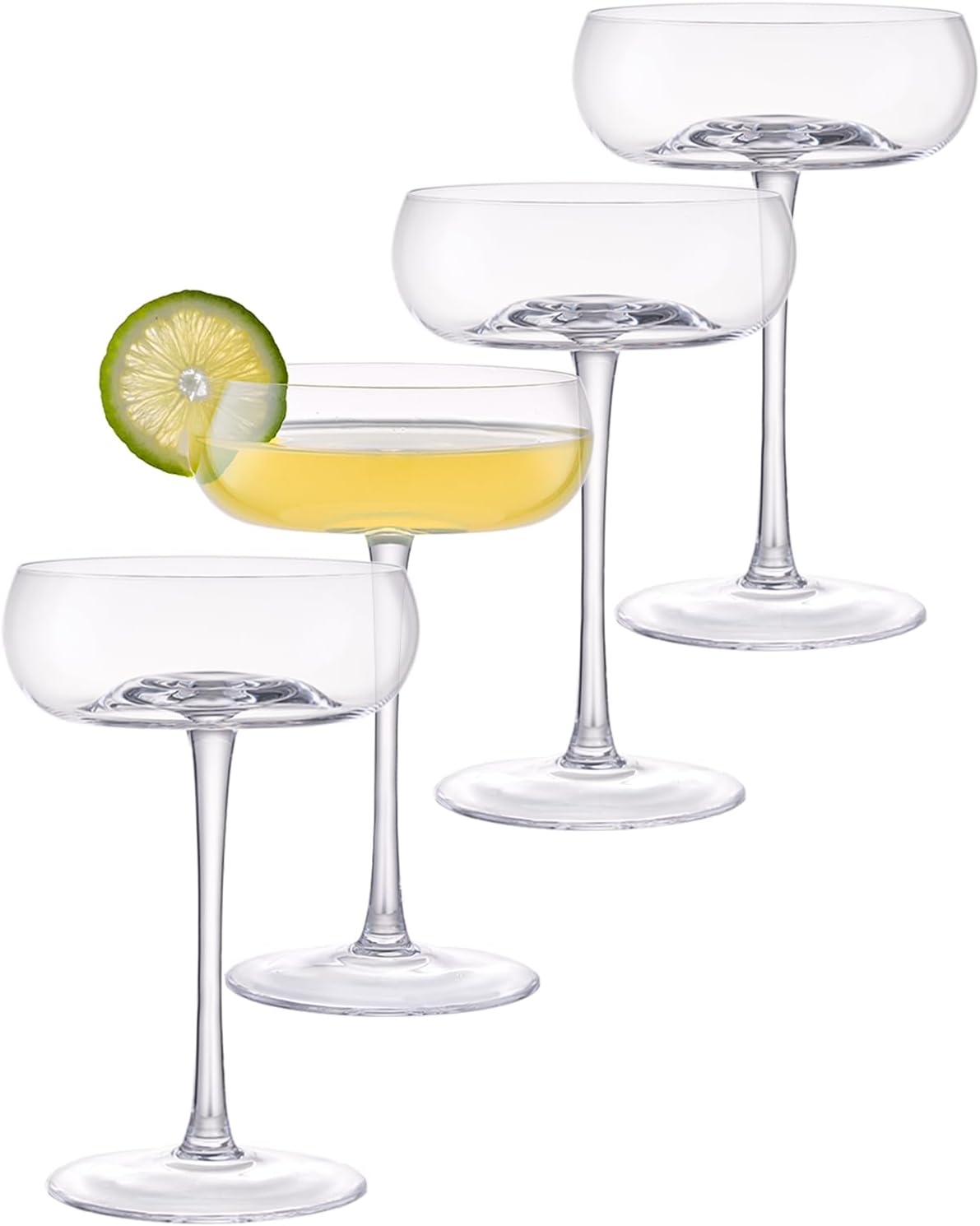 Handmade Coupe Glasses Set of 4 – 8.5oz Crystal Cocktail Glasses with Unique Convex Base, Elegant Coupe Glassware for Margarita, Martini, Champagne, Manhattan & Cocktails