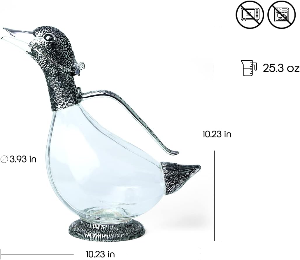 Regent Silverplated Duck Decanter 25.3 oz, 750ml Carafe, Wine Gift, Decanter for Wine, Men/Women's Good Gift on Special Day